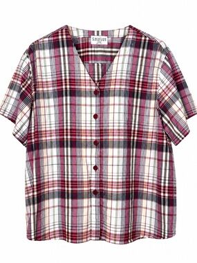 Carolina Colours Plus Womens 22W Plaid Button Front Shirt Cotton Short Sleeve